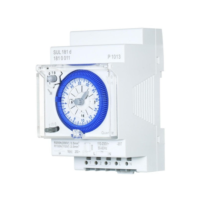 Temporizator mecanic pe sina DIN 16A 230V, cadran quartz 24h, montaj tablou electric