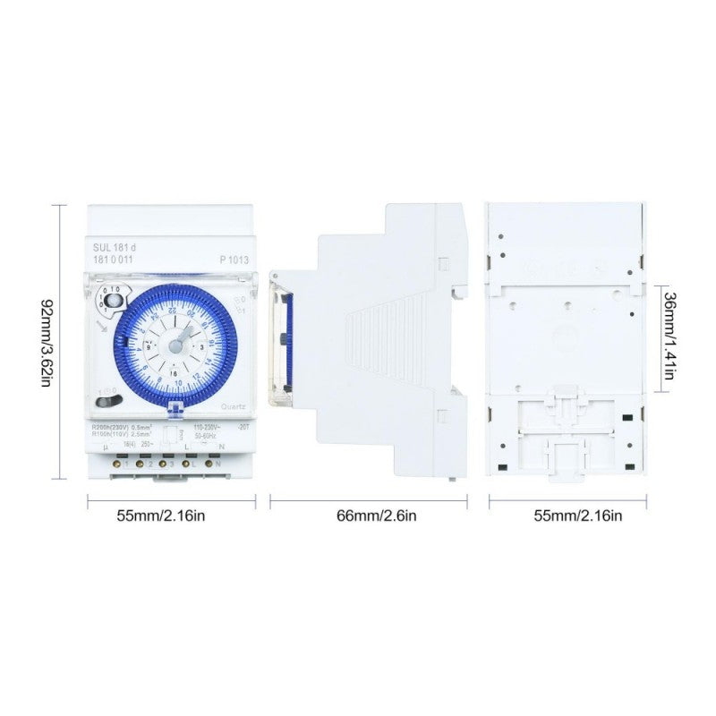 Temporizator mecanic 24h cu dimensiuni 92x55x66mm, compatibil sina DIN 230V 16A