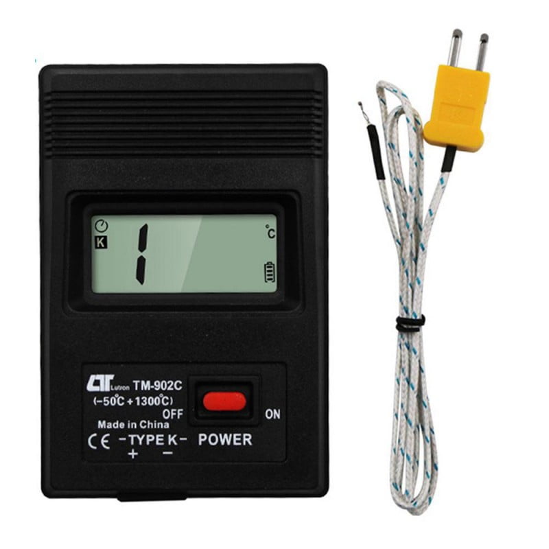 Termometru digital tip K cu conector galben si sonda detasabila, vedere frontala