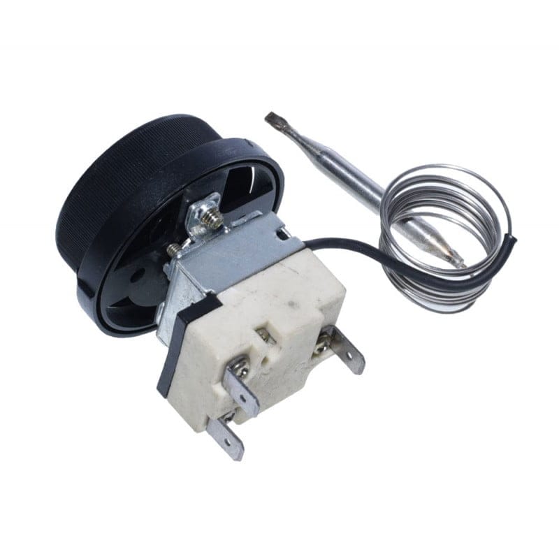 Termostat cu capilar inox - vedere spate cu conexiuni si papuci de contact 16A