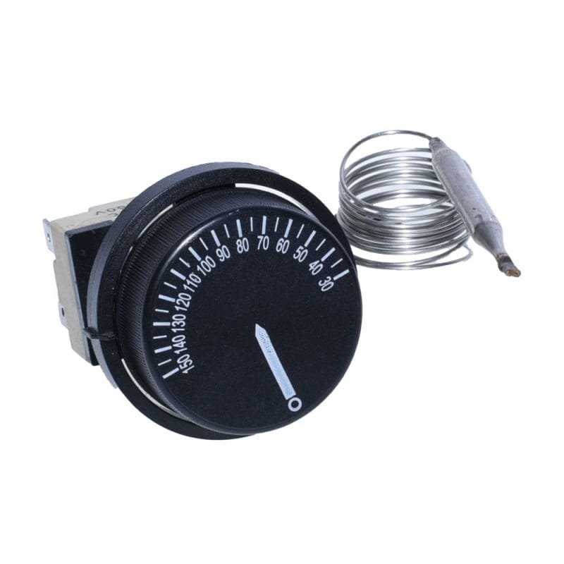 Termostat reglabil industrial - dial frontal cu scala 30-150°C si capilar spiralat din inox