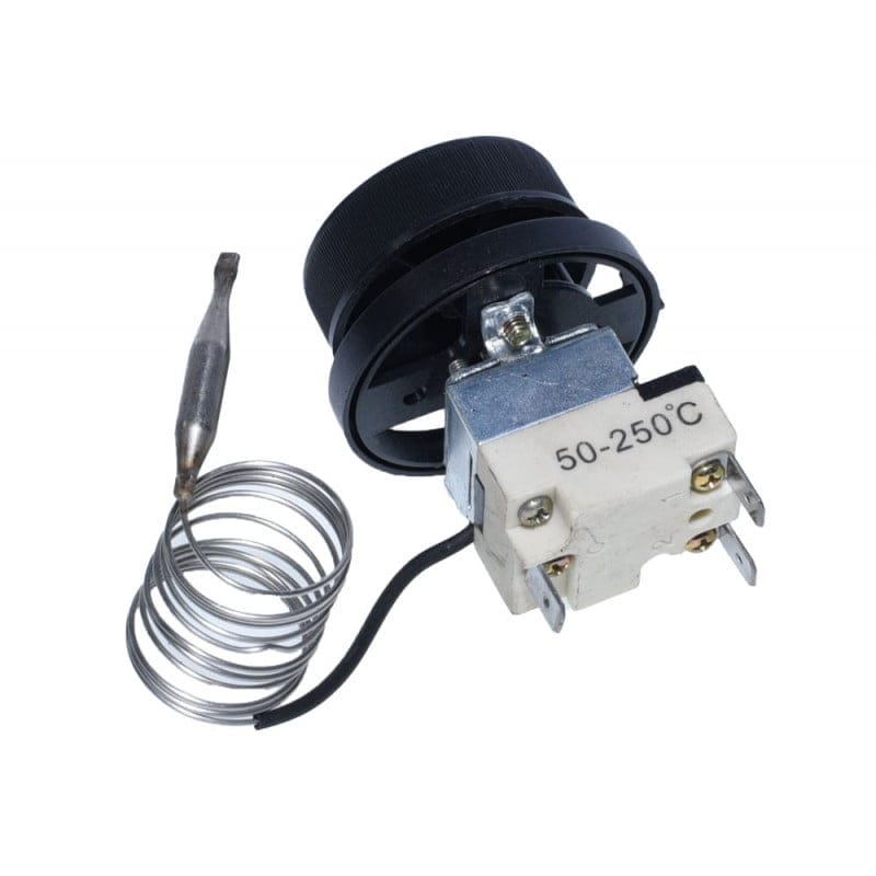 Termostat reglabil 50-250°C - detaliu bloc conexiuni ceramice si capilar inox