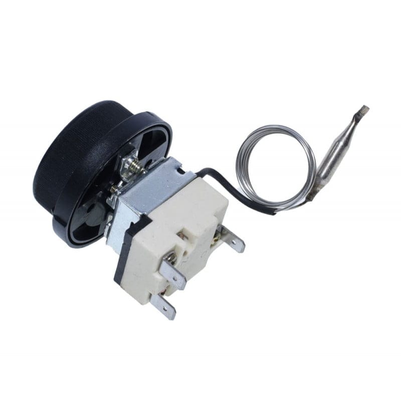 Termostat capilar 50-320°C cu senzor inox, unghi lateral care evidentiaza conexiunile electrice