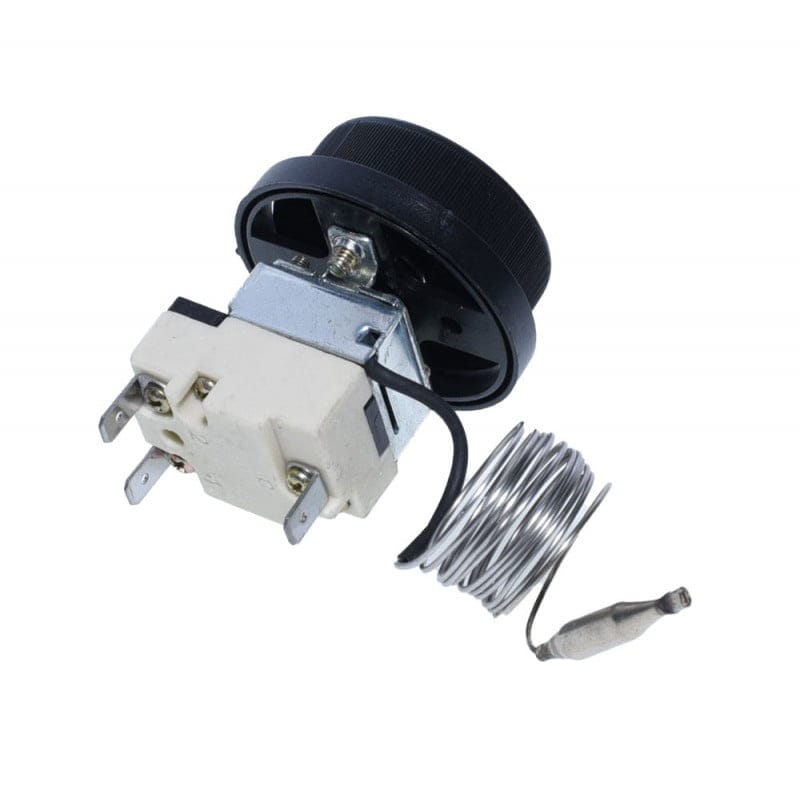 Termostat reglabil cu capilar inox, vedere laterala cu bloc de conectare 3 poli
