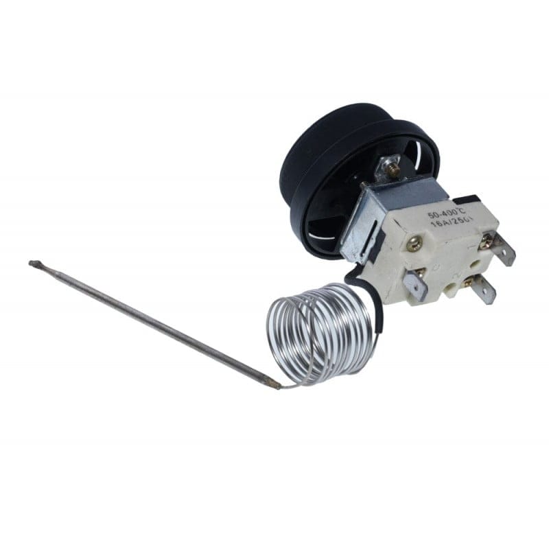 Termostat capilar 16A/250V vedere din spate-lateral, arcul capilarului si blocul de contacte ceramic