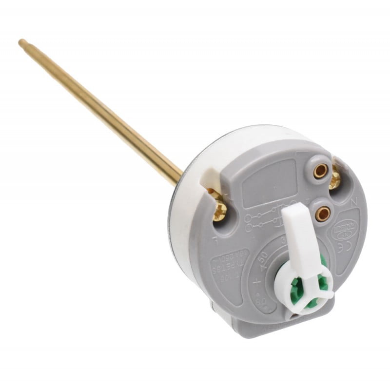 Termostat boiler - vedere spate cu maneta de reglaj si borne de conectare