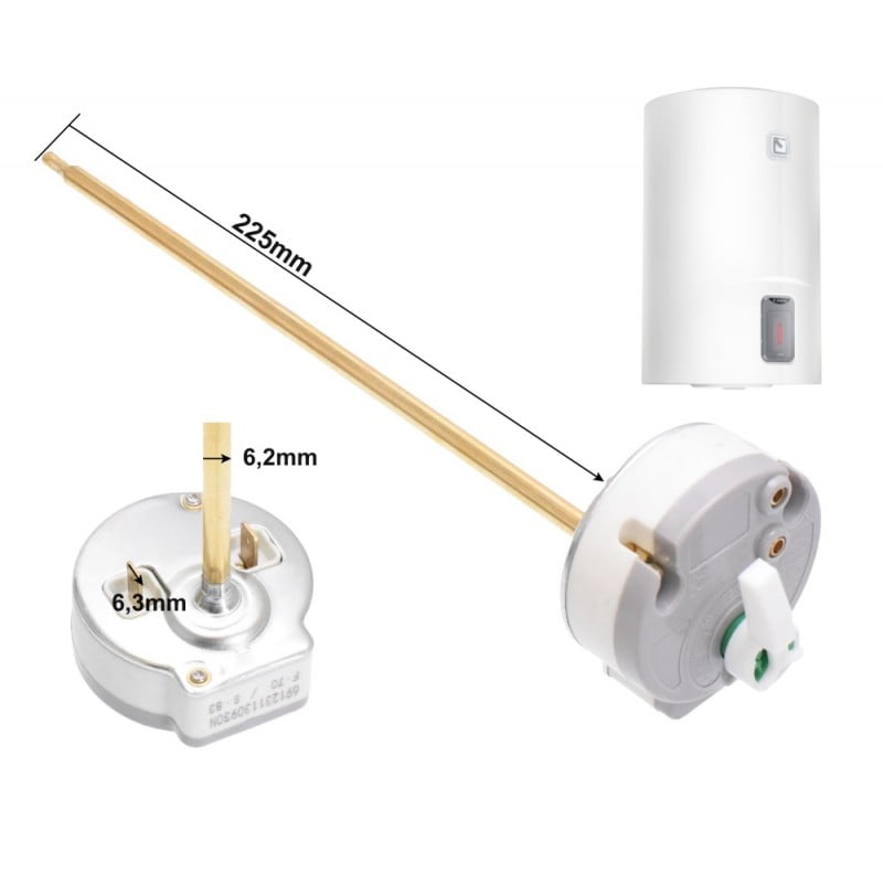 Termostat boiler tija 225mm, diametru 6,2mm - dimensiuni si compatibilitate boiler electric