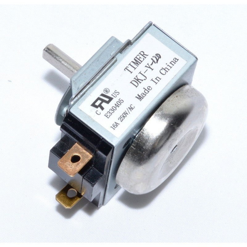 Timer mecanic 16A 250V vedere laterala, cu mecanism rotativ si eticheta cu specificatii tehnice
