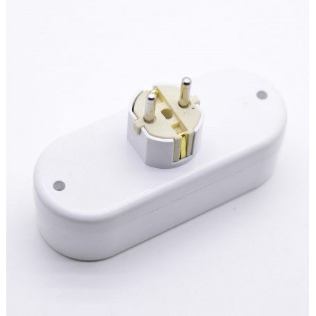 Triplu stecher Schuko - vedere spate cu stecker lateral si contacte de impamantare metalice