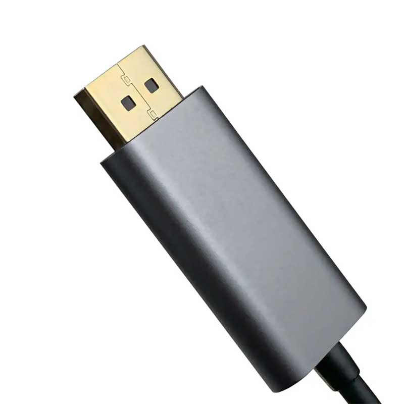 Conector DisplayPort aurit cu carcasa din aluminiu, detaliu lateral cablu convertor video