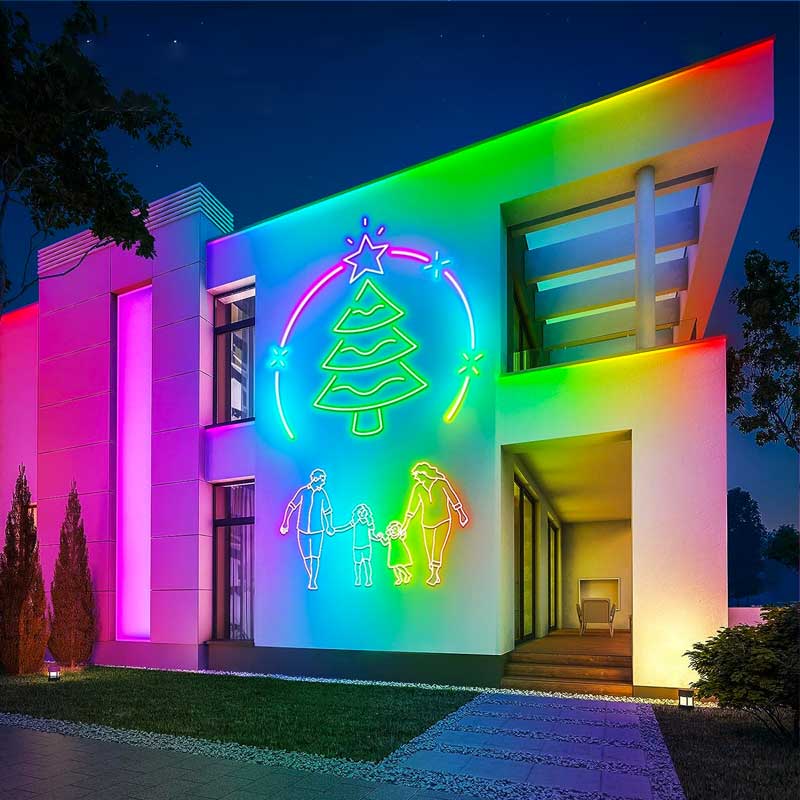 Banda LED COB RGB decorativa pe fatada casei, utilizata pentru iluminat festiv exterior
