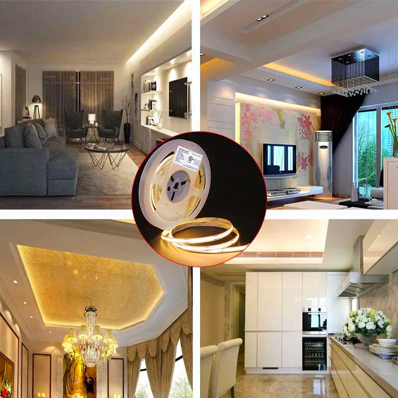 Banda LED COB aplicata in living, bucatarie si hol, iluminat arhitectural interior uniform