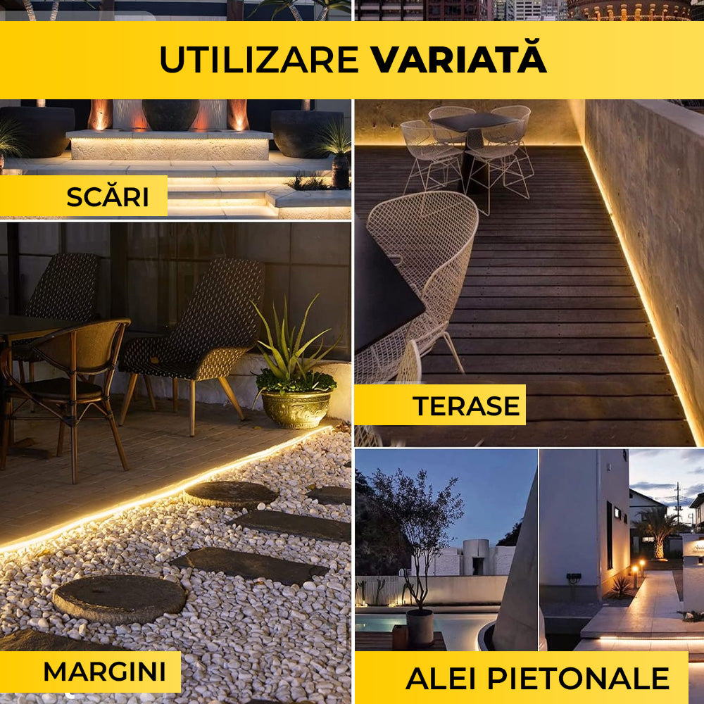 Banda LED solara utilizata pe scari, terase, margini de gradina si alei pietonale exterioare