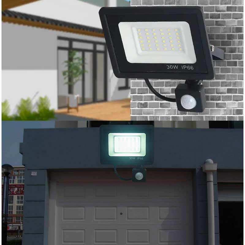 Proiector LED 30W IP66 cu senzor de miscare montat pe perete, aprins noaptea la intrare garaj
