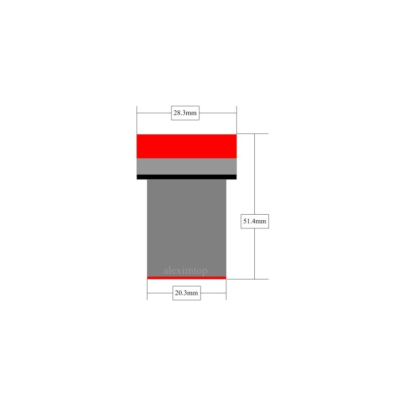 Schema dimensiuni voltmetru digital: diametru 28.3mm, lungime 51.4mm, baza 20.3mm