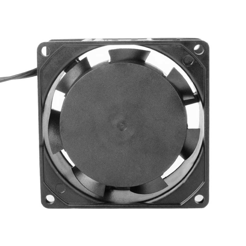 Ventilator axial 80x80x25 mm vazut din spate, cu pale din ABS si carcasa metalica