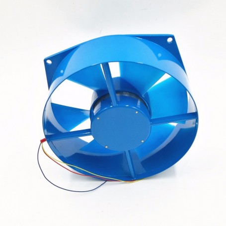 Ventilator axial 30W vazut din spate, motor central si fire de conectare vizibile