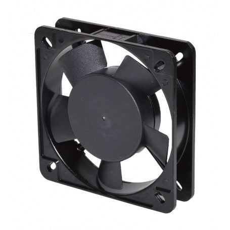 Ventilator axial cu carcasa neagra, vedere spate cu palete din plastic ABS