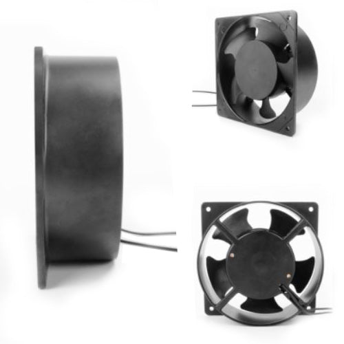 Ventilator axial 120x120x38mm, trei unghiuri de vedere: lateral, spate si fata