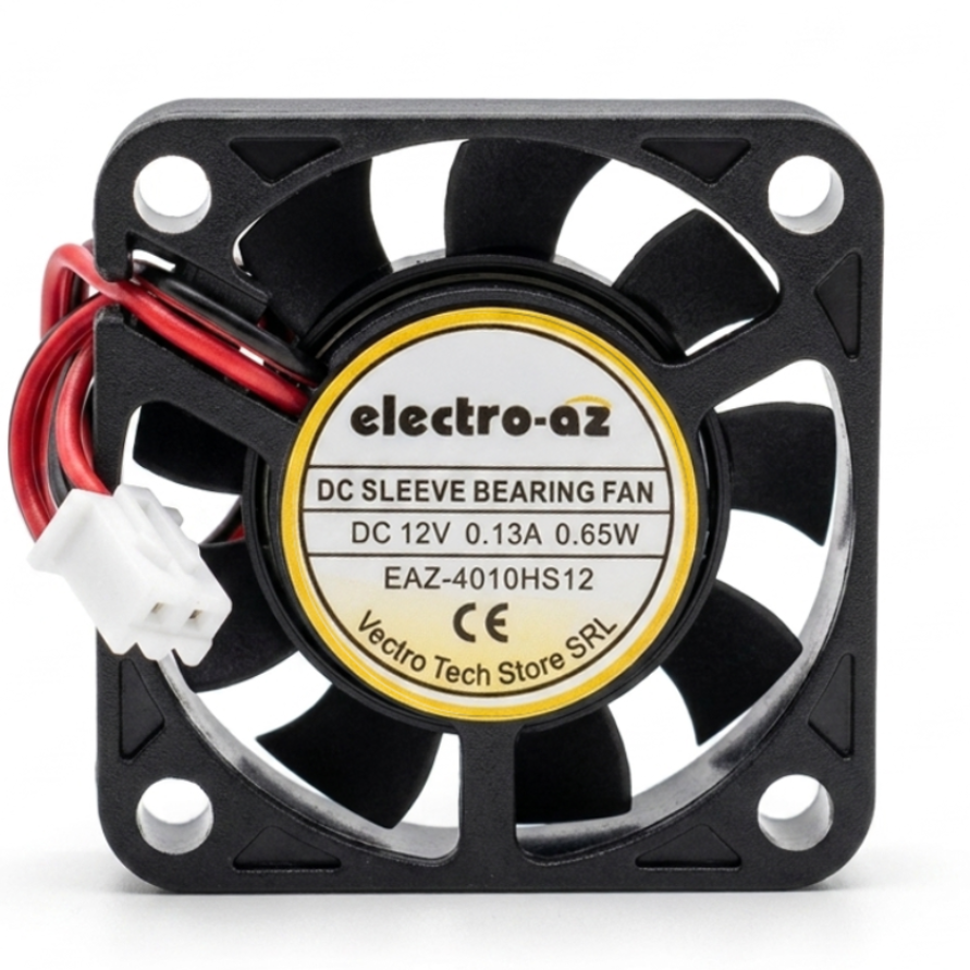 Ventilator DC 12V 0.65W 40x40x12mm tip cooler cu lagar sleeve, carcasa ABS neagra si conector 2 pini