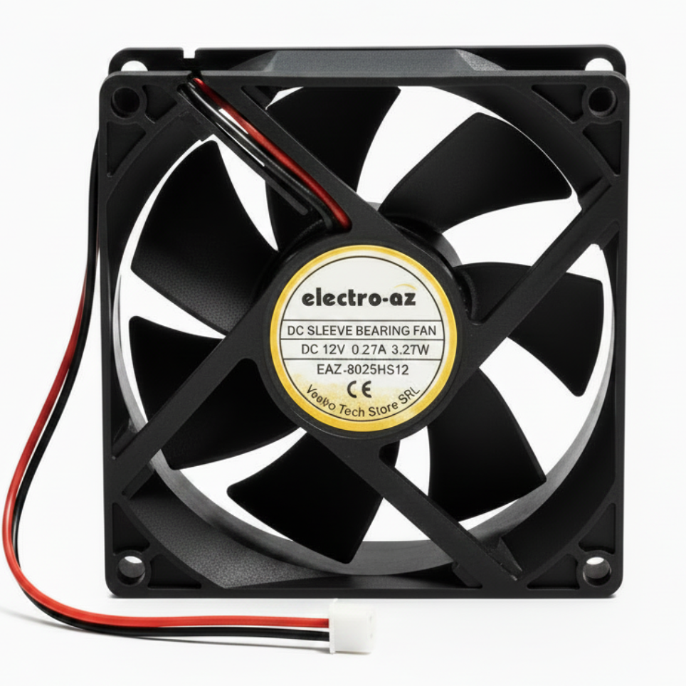 Ventilator DC 12V 80x80x25 mm, 3.27W, sleeve bearing, conector 2 pini, carcasa ABS neagra