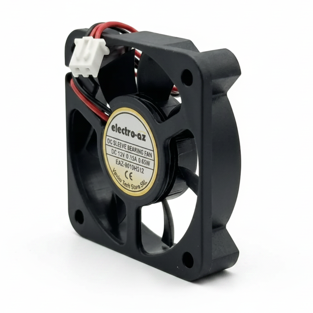 Ventilator DC cooler 50x50mm vazut din unghi lateral, conector alb cu 2 fire