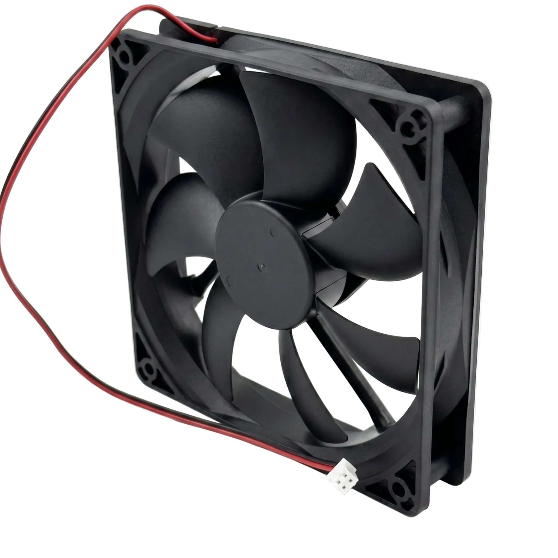 Ventilator cooler 120x25 mm vedere spate, pale curbe si cadru ABS cu orificii de montaj in colt