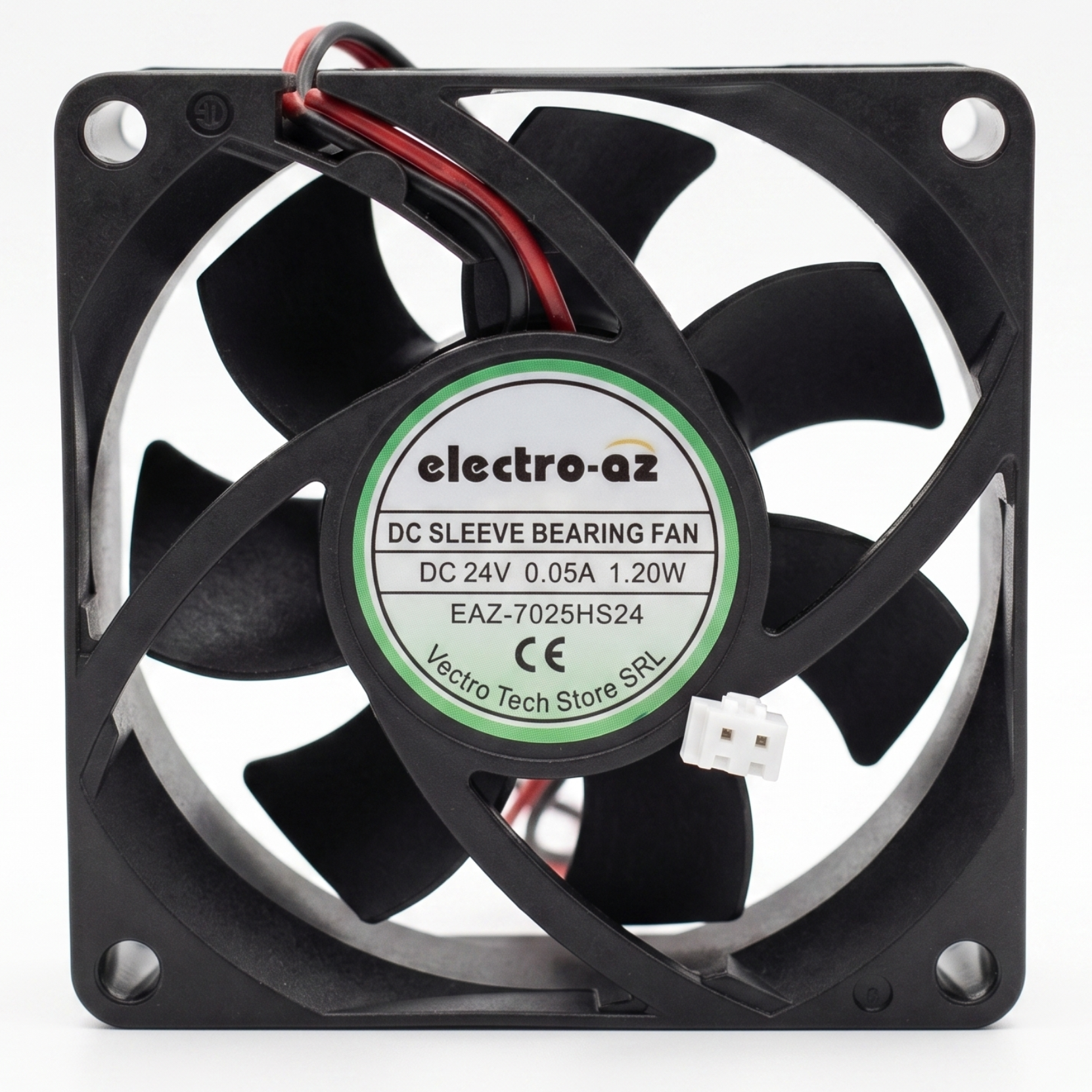 Ventilator DC 24V tip cooler 70x70x25 mm, 1.2W, carcasa ABS neagra cu conector 2 pini