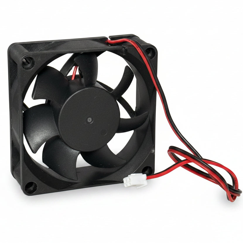 Ventilator DC cooler 70x70 mm vazut din spate, cu cablu de alimentare 2 fire si conector
