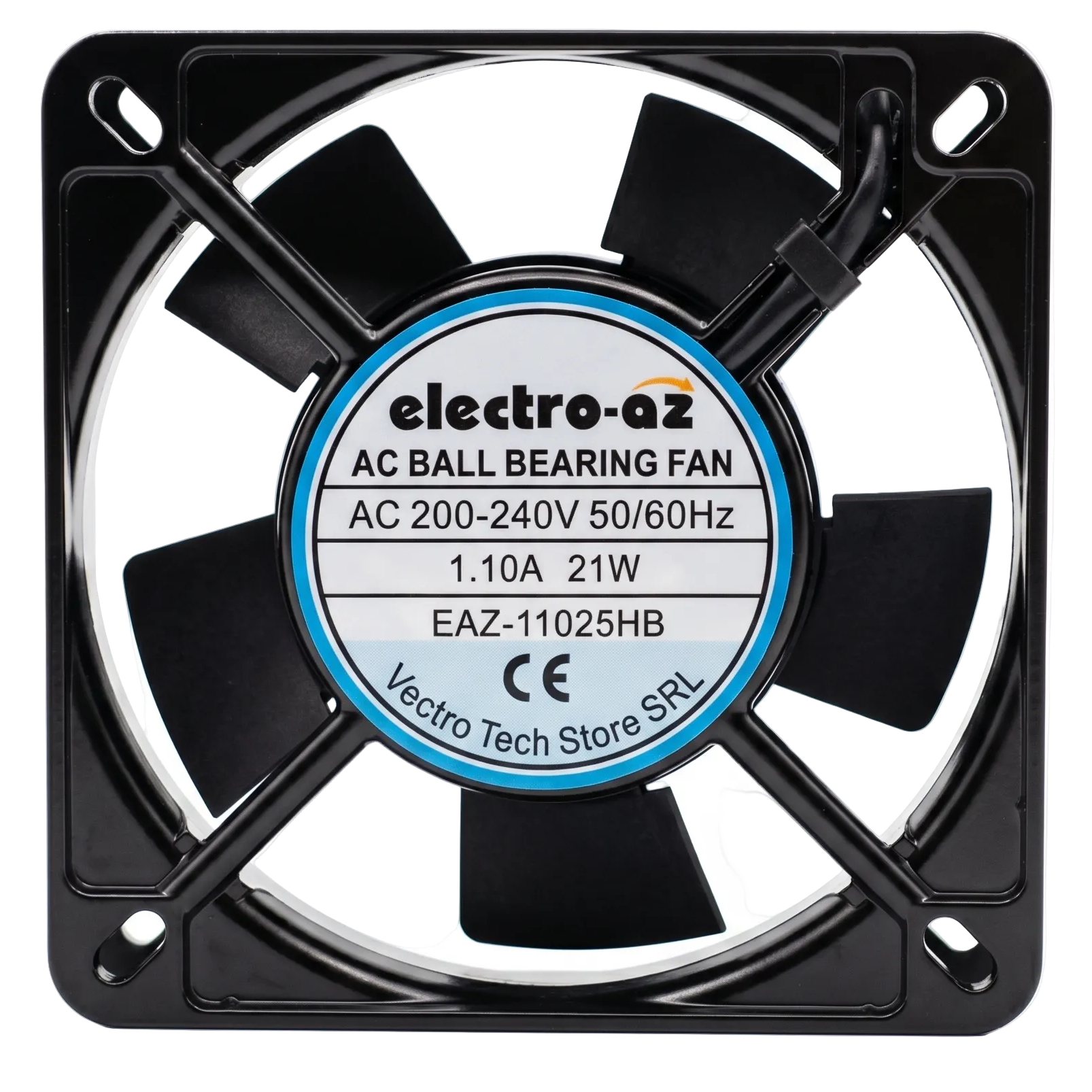 Ventilator metalic cu rulmenti 120x120x25 mm, AC 220V, 21W, grila metalica de protectie, vedere frontala