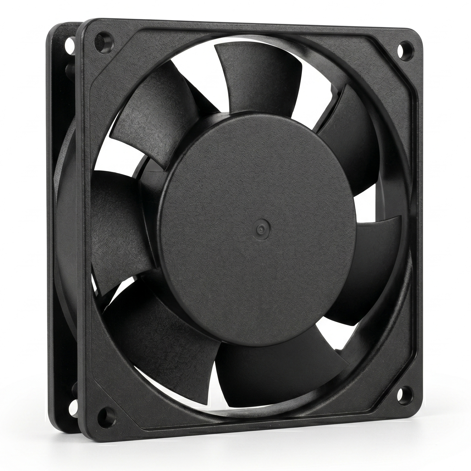 Ventilator de racire industriala 120x120 mm, pale late din plastic negru, fara grila, vedere frontala