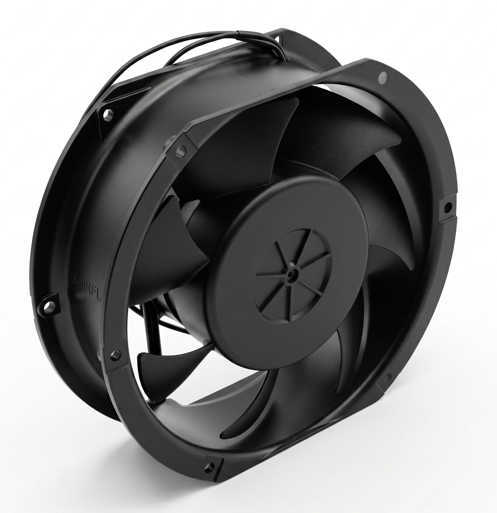 Ventilator metalic industrial 38W cu lagare cu bile, perspectiva 3D unghi lateral-spate