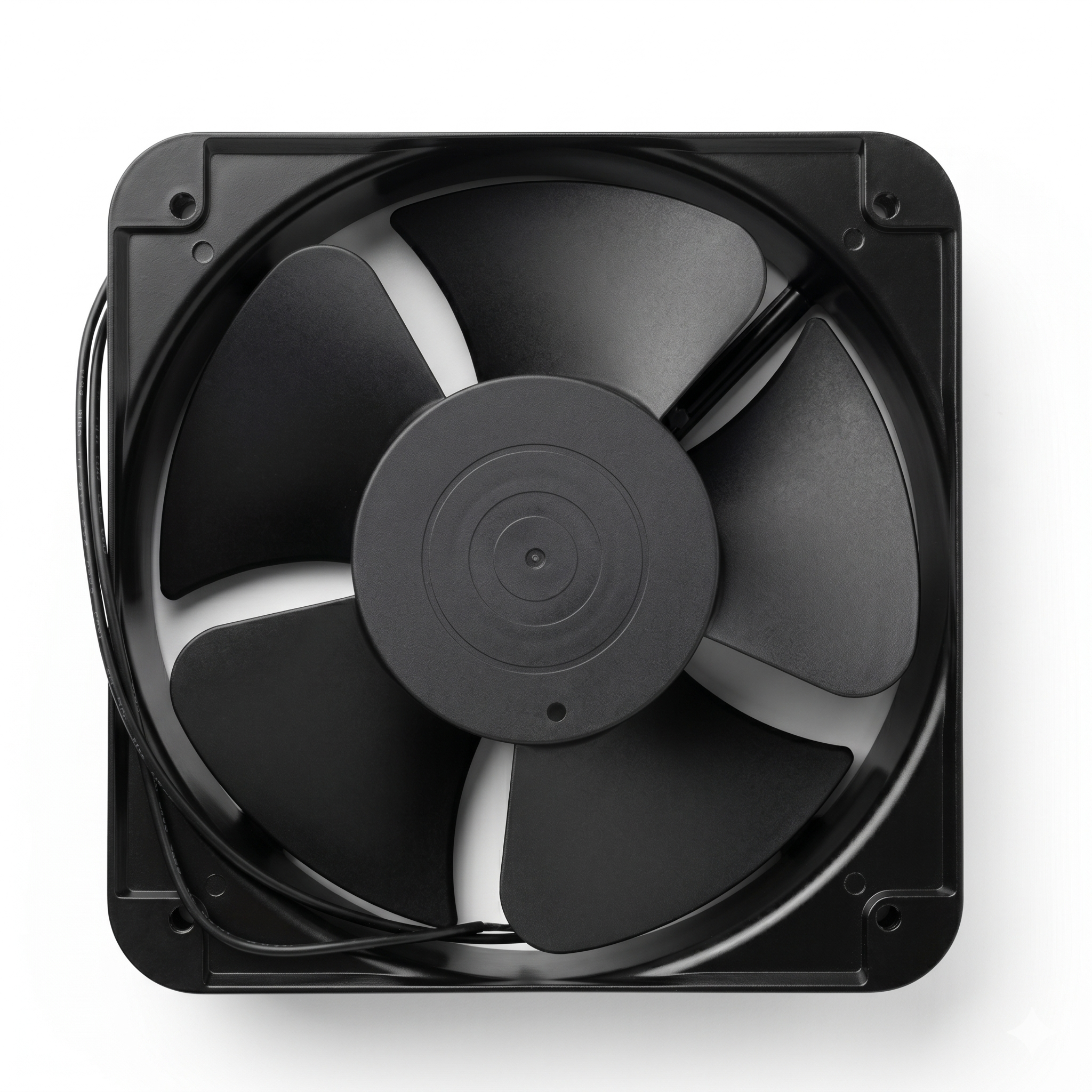 Ventilator metalic AC 220V, vedere frontala pale fara grila de protectie, 120x120 mm