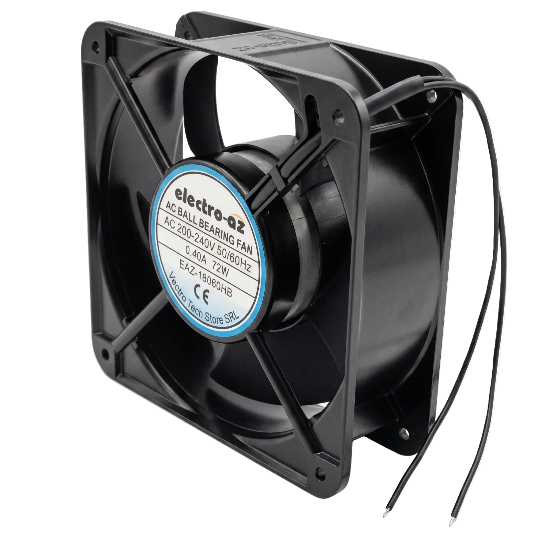 Ventilator industrial cu ball bearing 72W, vedere laterala cu cabluri de conectare libere