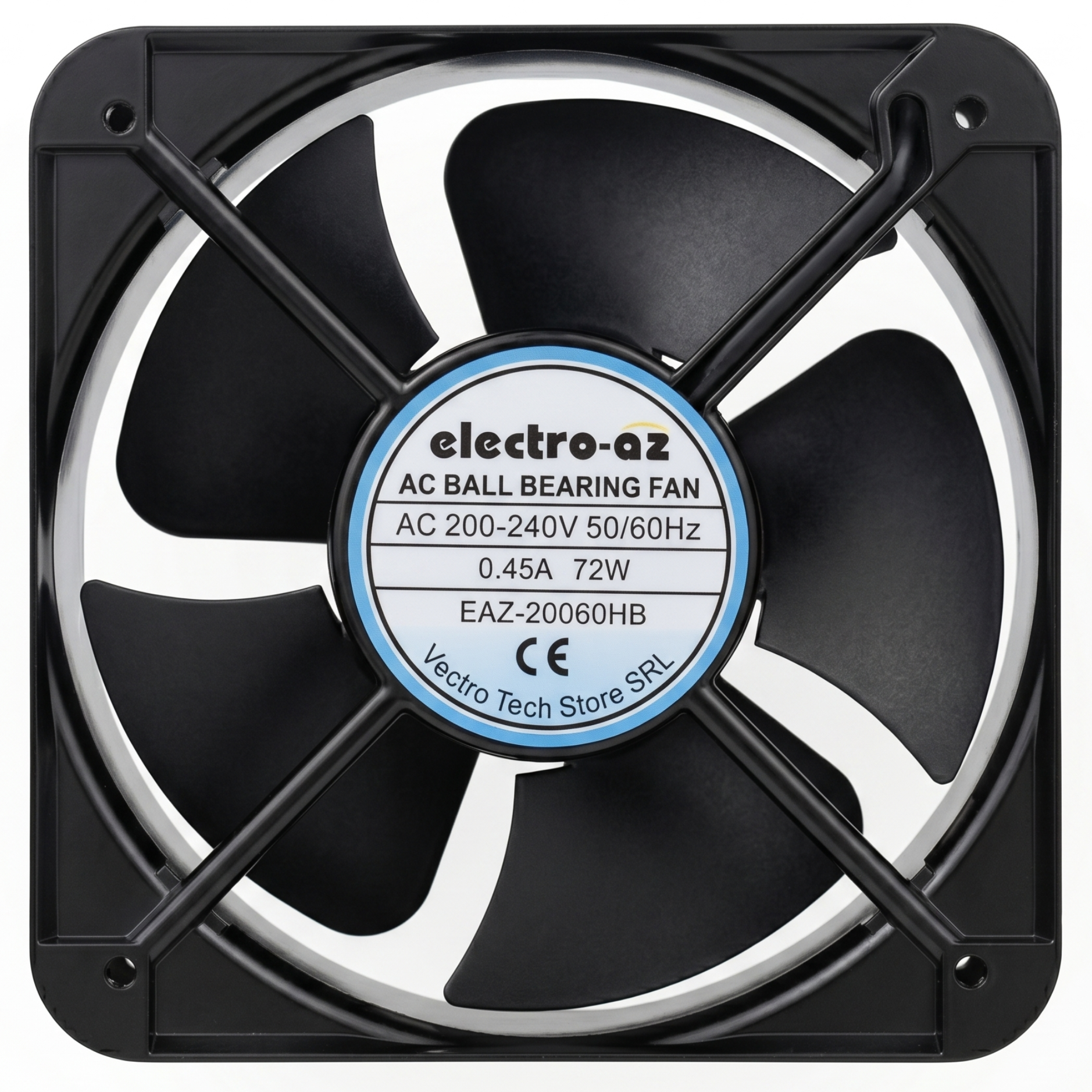 Ventilator metalic industrial 72W AC 220V cu rulmenti cu bile, 200x200x60 mm, grila metalica fata