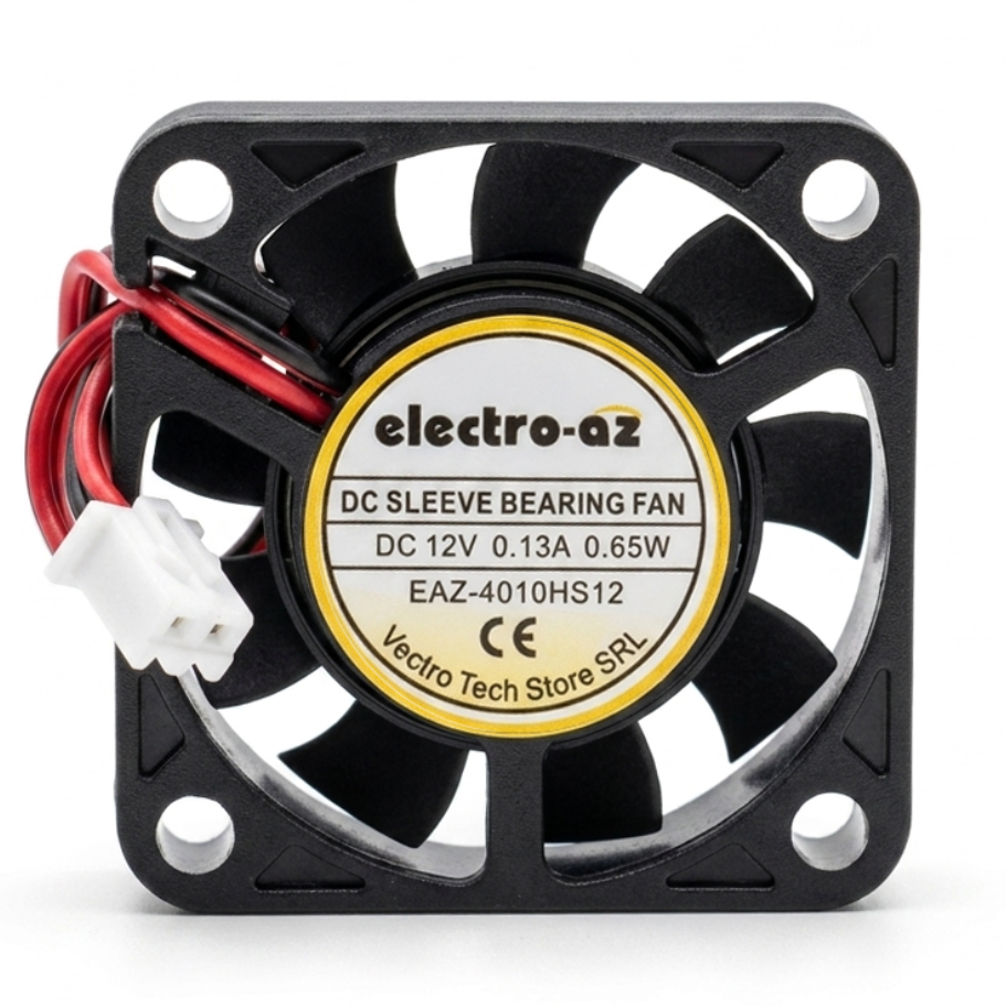 Ventilator DC 12V cooler 60x60x12 mm, 1.8W, lagar sleeve, conector 2 pini, carcasa ABS neagra