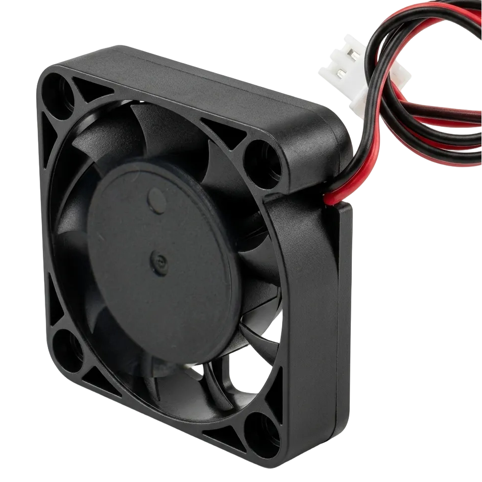 Ventilator cooler DC 40x40mm vedere spate cu pale si conector 2 pini, carcasa ABS neagra