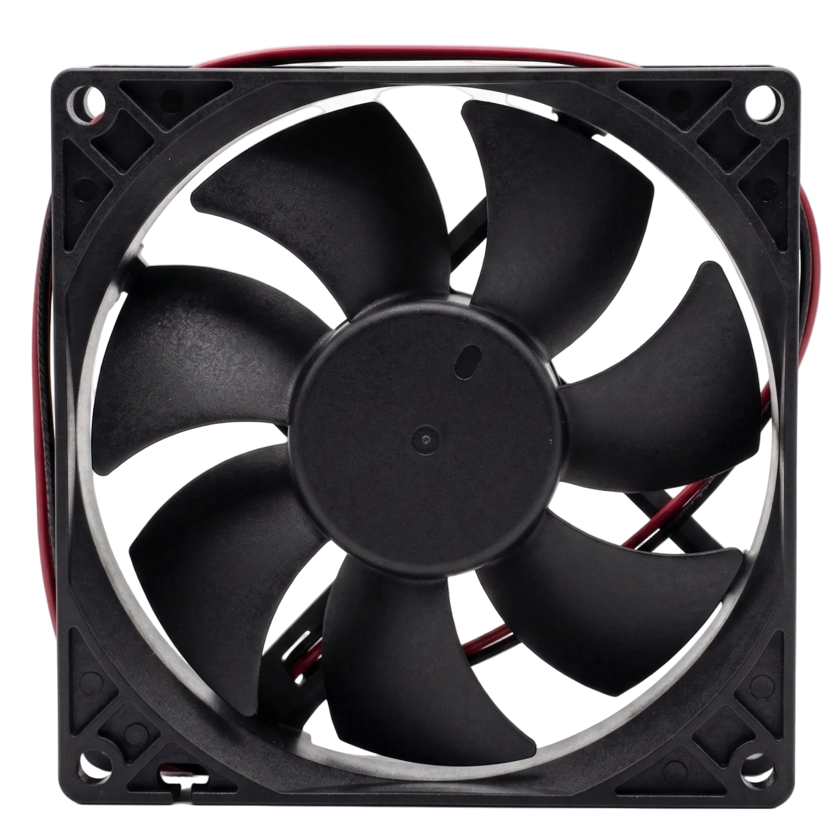 Ventilator axial 92x92x25 mm, 12V, vedere frontala cu pale profilate si cadru patrat de prindere