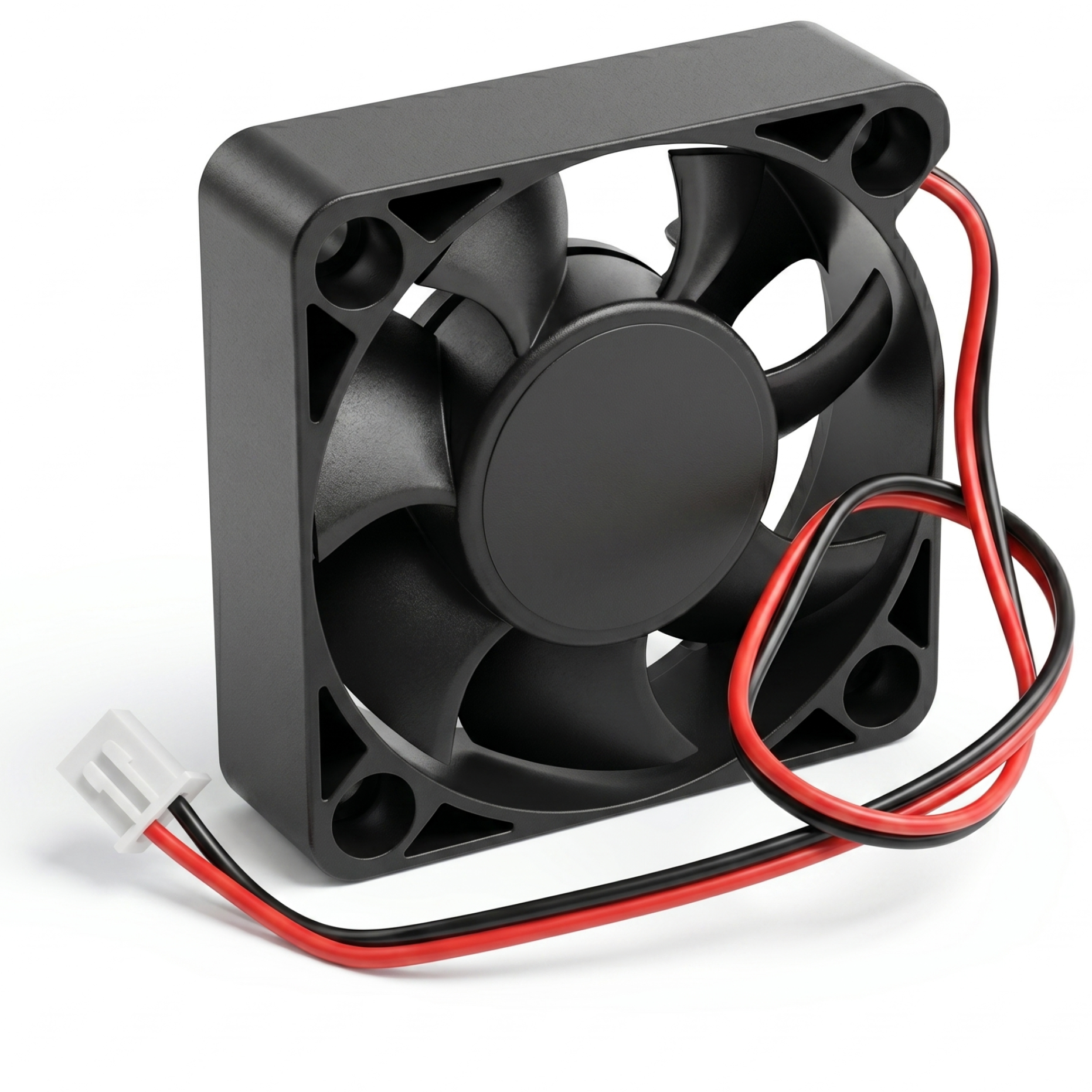 Ventilator DC cooler compact 50x50mm, vedere din spate cu pale si cablu de alimentare 2 fire