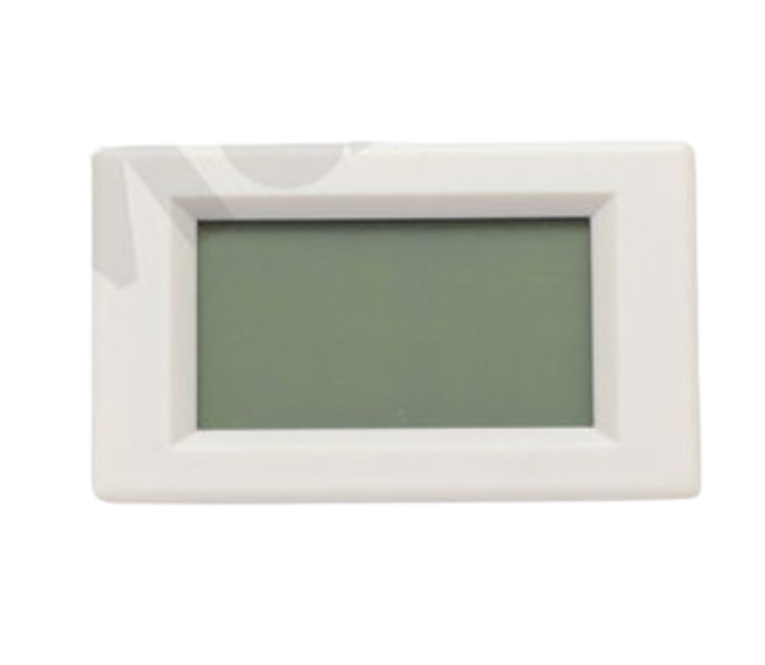 Voltmetru-ampermetru digital cu display LCD, carcasa alba compacta, vedere frontala