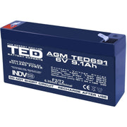 Acumulator plumb-acid AGM 6V 9.1Ah, terminal F2/T2, pentru sisteme solare si iluminat de urgenta