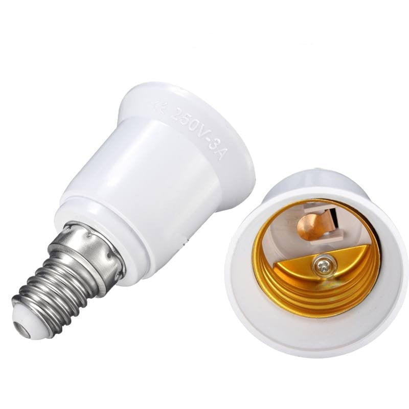 Adaptor dulie E14 la E27, 250V 3A, corp ABS alb cu contacte metalice aurii, conversie soclu bec