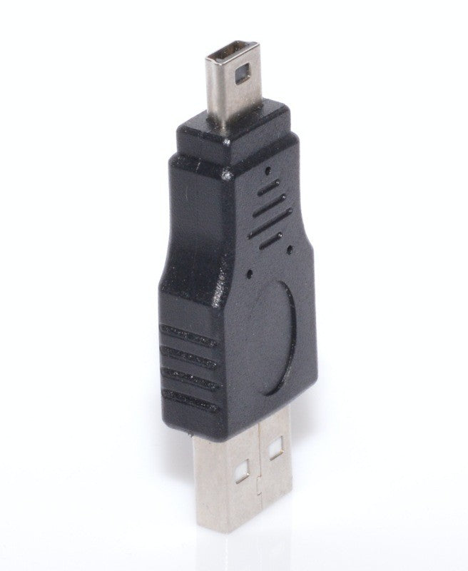 Adaptor USB tata la Mini USB tata vazut din fata, mufa metalica standard vizibila