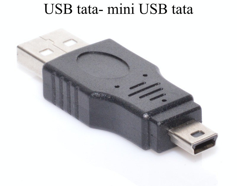 Adaptor USB tata la Mini USB tata, vedere laterala cu ambele capete ale conectorului
