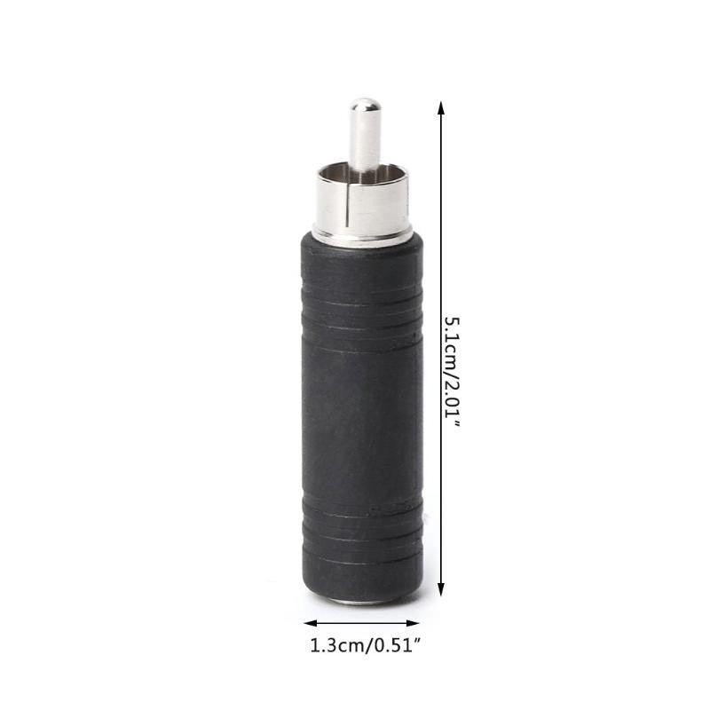 Adaptor RCA tata Jack 6.3 mama cu dimensiuni indicate: 5.1 cm lungime, 1.3 cm diametru