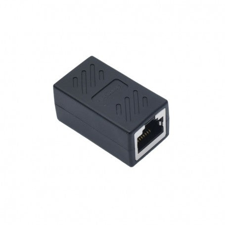 Cupla RJ45 mama-mama neagra, carcasa ABS compacta, port Ethernet vizibil pe capat
