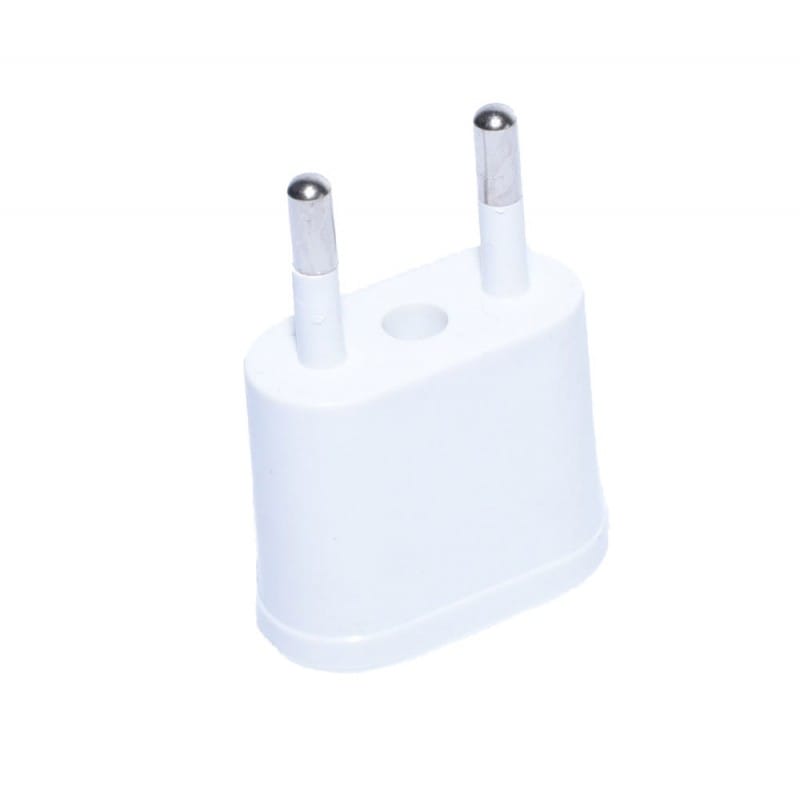 Adaptor stecher China-EU, vedere laterala cu stifturi rotunde tip euro si carcasa alba compacta