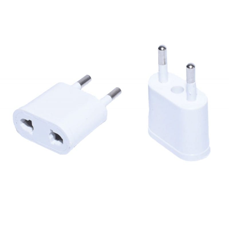 Adaptor stecher China la priza europeana, set 2 bucati, carcasa ABS alb, contacte cupru, dimensiuni compacte 35x17x48mm