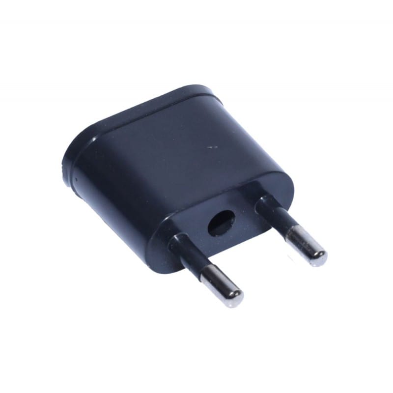 Adaptor priza China-Europa negru, vedere pini europeni rotunzi, constructie compacta