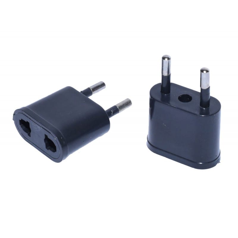 Adaptor stecher China la priza europeana, negru, plastic ABS, pini rotunzi EU, set 2 bucati